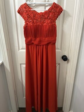 Ever Pretty Red Embroidered Cap-Sleeve Maxi Dress